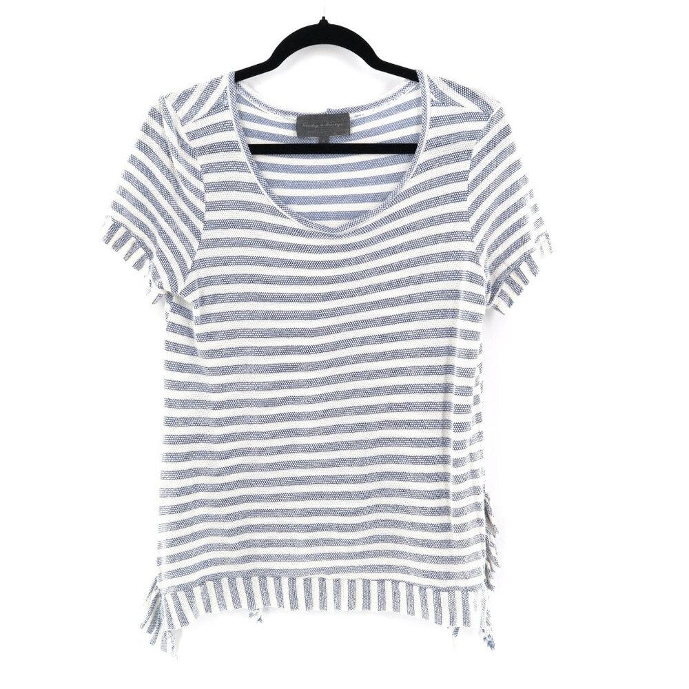Sunday In Brooklyn Stripe Tee Womens M Blue White Fishermancore Nautical Coastal
